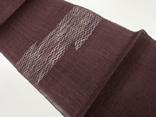 紗紬変わり横縞模様織出し名古屋帯